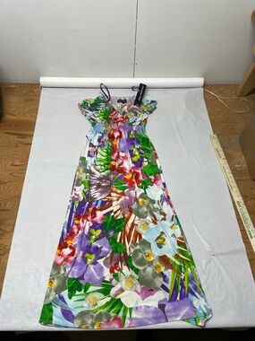 Mlle Gabrielle Vibrant Floral Maxi Dress in Green, Purple, Red, White